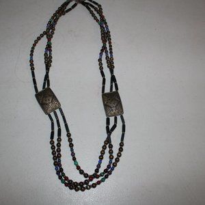 VINTAGE SIGNED LESLIE BLOCK BEADED NECKLACE BLACK